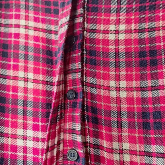 Lane Bryant Plaid Flannel Sz 18 Roll Tab Sleeves High Low Ruffle Hem Popover Top - Picture 8 of 16